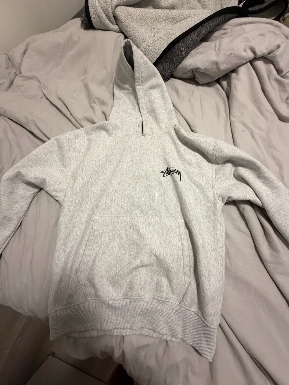 Stussy Dice Light Gray Hoodie with Black Logo